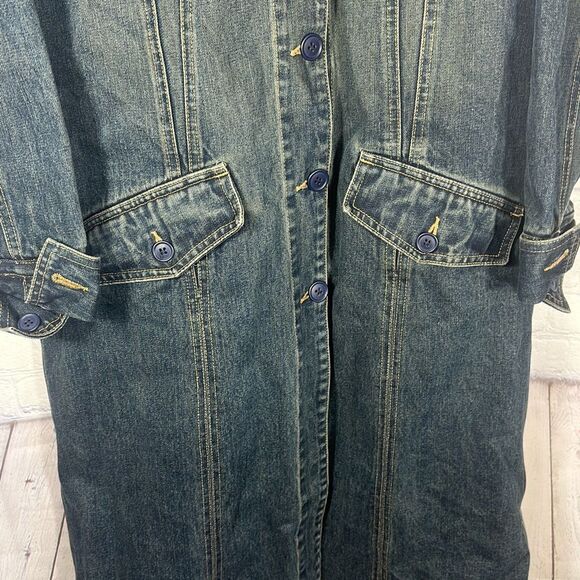 GAP Vintage Y2K Blue Dark Wash Denim Jean Jacket Trench Coat - Picture 3 of 8